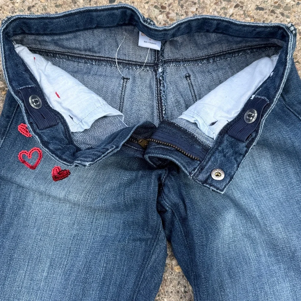 Gymboree Girls Boyfriend Jeans Size 8 Sequin Heart Medium Wash NWOT